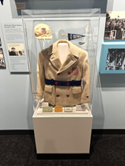 USA hockey goalie Franklin Farrell’s 1932 Opening Ceremony jacket and coat on display at the Lake Placid Olympic Museum.